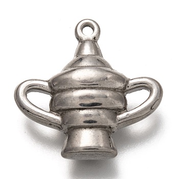 304 Stainless Steel Pendants,  Oil Lamp, Stainless Steel Color, 24x24.5x8.5mm, Hole: 1.6mm