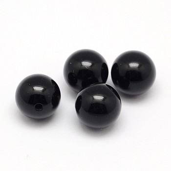 Natural Black Onyx Beads, Half Drilled, Round, Dyed & Heated, 14mm, Hole: 2mm