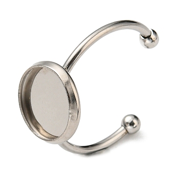 304 Stainless Steel Open Cuff Ring Findings, Bezel Cup Ring Settings with 201 Stainless Steel Tray, Flat Round, Stainless Steel Color, US Size 8 1/2(18.5mm), Tray: 10mm