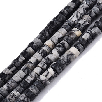Natural Black Netstone Beads Strands, Heishi Beads, Flat Round/Disc, 6x3mm, Hole: 1mm, about 121pcs/strand, 15.35 inch(39cm)