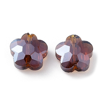 Transparent Electroplate Glass Beads, AB Color, Faceted Flower, Brown, 9.5x10x5mm, Hole: 1.2mm