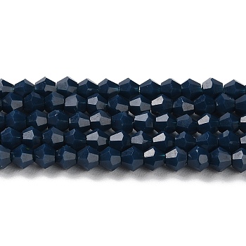 Opaque Solid Color Imitation Jade Glass Beads Strands, Faceted, Bicone, Prussian Blue, 4x4mm, Hole: 0.8mm, about 87~98pcs/strand, 12.76~14.61 inch(32.4~37.1cm)