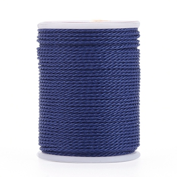 Round Waxed Polyester Cord, Taiwan Waxed Cord, Twisted Cord, Marine Blue, 1mm, about 12.02 yards(11m)/roll
