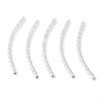 Brass Tube Beads, Long-Lasting Plated, Curved Beads, Tube, 925 Sterling Silver Plated, 34x2mm, Hole: 1.2mm