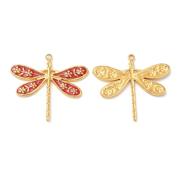 304 Stainless Steel Enamel Pendants, Real 18K Gold Plated, Dragonfly Charm, Crimson, 24x27x2mm, Hole: 1.4mm