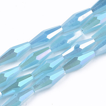 Electroplate Glass Beads Strands, AB Color Plated, Imitation Jade Glass, Faceted Bicone, Sky Blue, 12x4mm, Hole: 0.8mm, about 59~60pcs/strand, 27.56 inch(70cm)