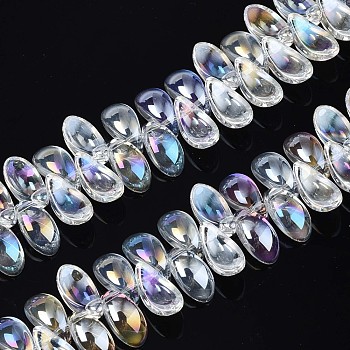 Electroplate Glass Beads Strand, AB Color, Leaf, Clear AB, 6x12.5x4.5mm, Hole: 0.9mm, about 100pcs/strand, 14.17 inch~ 15.35 inch(36~39cm)
