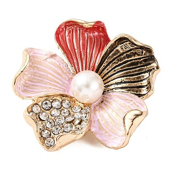 KC Gold Plated Alloy Crystal Rhinestone Brooches, Flower Enamel Pins with Resin Pear, Colorful, 35x35x9mm