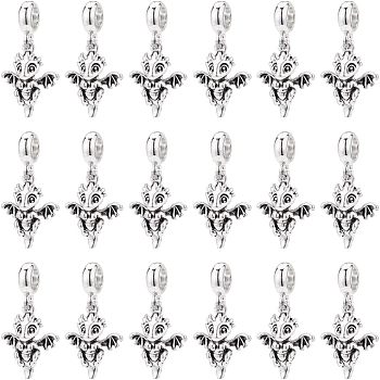 36Pcs Tibetan Style Alloy European Dangle Charms, Large Hole Pendants, Dragon, Antique Silver, 31mm, Hole: 4mm, Pendant: 20.5x15.5x7.5mm