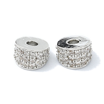 Rack Plating Brass Pave Clear Cubic Zirconia Beads, Long-Lasting Plated, Lead Free & Cadmium Free, Column, Platinum, 6.5x4mm, Hole: 1.8mm