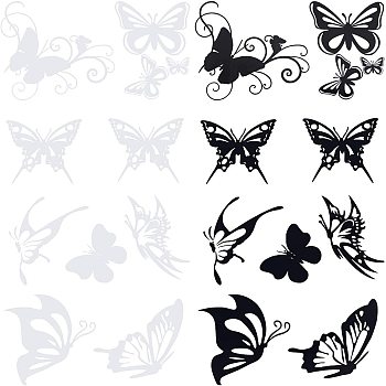 Waterproof Plastic Car Decals for Women, Butterfly Car Decal Stickers, for Cars Scratch Hidden Car Sticker, Black, 16.6~29.3x12.5~21.3x0.02cm, 6sheets/set