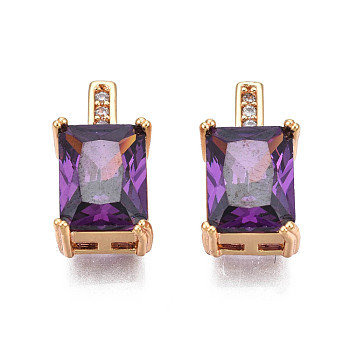 Brass Micro Pave Cubic Zirconia Charms, Real 18K Gold Plated, Flower, Cadmium Free & Nickel Free & Lead Free, Rectangle, Blue Violet, 12.5x7x5mm, Hole: 1.2mm