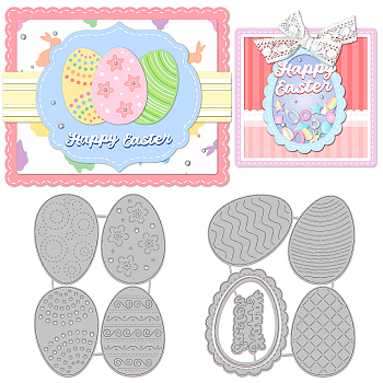 2Pcs 2 Styles Carbon Steel Cutting Dies Stencils, for DIY Scrapbooking, Photo Album, Decorative Embossing Paper Card, Stainless Steel Color, Easter Eggs, Easter Theme Pattern, 100~103x123x0.8mm, 1pc/style