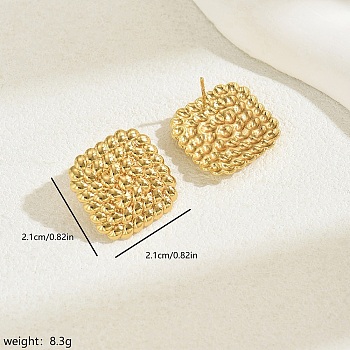 Geometric Stainless Steel Stud Earrings for Women, Perfect for Daily Wear, Golden, Square, 21x21mm