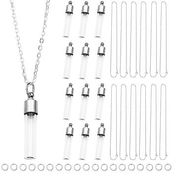 64Pcs DIY Necklaces Making Kit, Including 304 Stainless Steel Chain Necklaces and Handmade Blown Glass Pendants, Eco-Friendly Brass Jump Rings, Stainless Steel Color, 64pcs/set