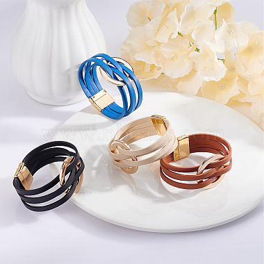 4Pcs 4 Colors PU Leather Multi-strand Bracelets Set with Magnetic Clasps(BJEW-AN0001-77)-7