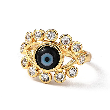 Lampwork Evil Eye Open Cuff Ring with Clear Cubic Zirconia(RJEW-L104-03G-03)-2