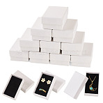 Litchi Textured Paper Jewelry Ring Earrings Storage Boxes, Rectangle, White, 8.2x5.15x3.25cm(CON-TAC0001-22B)