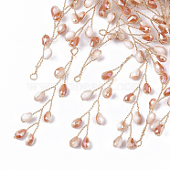 Glass Seed Beads Wire Wrapped Big Pendants, with Golden Plated Brass Wires, Dark Salmon, 51~55x11~14x3mm, Hole: 2mm(X-FIND-S306-14F)