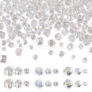300Pcs 9 Style Electroplate Glass Beads Strands, AB Color, Faceted, Round & Cube & Bicon, Clear AB, 4~8x4~8x4~8mm, Hole: 0.8~1.5mm(EGLA-BY0001-01)