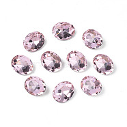 Pointed Back Glass Rhinestone Cabochons, Nail Art Decoration Accessories, Faceted, Oval, Pink, 10x8x4.5mm, about 720pcs/bag(MRMJ-N027-006-B01)
