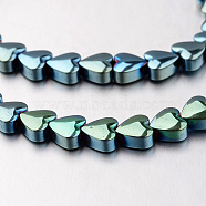 Electroplate Non-magnetic Synthetic Hematite Bead Strands, Heart, Green Plated, 6x6x3mm, Hole: 1mm, about 71pcs/strand, 15.7 inch(G-F300-22A-07)