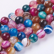 Natural Striped Agate/Banded Agate Beads Strands, Faceted, Dyed, Round, Mixed Color, 8mm, Hole: 1mm, about 48pcs/strand, 15 inch(X-G-G581-8mm-17)