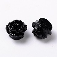 Opaque Resin Beads, Rose Flower, Black, 9x7mm, Hole: 1mm(CRES-B1029-A26)