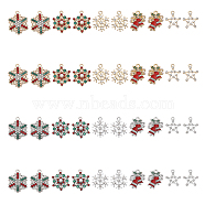 40Pcs 10 Style Alloy Rhinestone Pendants, Christmas Bell & Snowflake & Star, Platinum & Golden, 19~24.5x16~19.5x2~5.5mm, Hole: 1.6~2mm, 4Pcs/style(RB-CA0001-03)