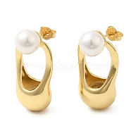 Rack Plating Brass Twist Oval Stud Earrings with Plastic Pearl Beaded, Long-Lasting Plated, Cadmium Free & Lead Free, Real 18K Gold Plated, 30x15mm(EJEW-D068-05G)