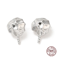 Rhodium Plated 925 Sterling Silver Stud Earring Findings, Honeycomb, for Half Drilled Beads, Real Platinum Plated, 12.5x5.5x3mm, Pin: 0.7mm(STER-M114-17P)