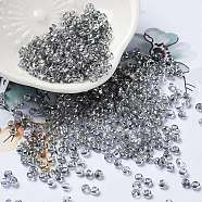Metallic Colors Glass Seed Beads, Half Plated, Two Tone, Round, Silver, 8/0, 3x2mm, Hole: 1mm(SEED-Z001-B-D14)