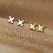 Alloy Earrings for Women, with 925 Sterling Silver Pin, Cross, 10mm(FS-WG98937-12)