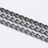 Iron Twisted Chains, Unwelded, with Spool, Lead Free & Nickel Free, Gunmetal, 5x3x0.8mm, about 328.08 Feet(100m)/roll(CHS003Y-B-FF)