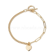 Brass Heart Charm Bracelets, with Paperclip Chains, Real 18K Gold Plated, 7-5/8 inch(19.5cm)(BJEW-JB09843)