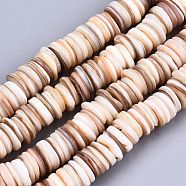 Natural Freshwater Shell Beads Strands, Heishi Beads, Flat Round/Disc, BurlyWood, 10~11x1~3mm, Hole: 1mm, about 170~175pcs/strand, 15.39 inch(39.1cm)(SHEL-N026-94C-01)
