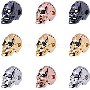 Brass Micro Pave Cubic Zirconia Beads, Lead Free & Cadmium Free, Skull, Mixed Color, 13x8x9.5mm, Hole: 2mm, 3pcs/color, 12pcs/box(ZIRC-PH0002-03-NR)