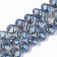 Electroplate Glass Beads Strands, Shell Shape, Steel Blue, 12x14.5x10mm, Hole: 1mm, about 50~51pcs/Strand, 24.41 inch(62cm)(EGLA-S189-002B-01)