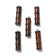 Natural Mahogany Obsidian Pendants, Bamboo Stick Charms, with Stainless Steel Color Tone 304 Stainless Steel Loops, 45x12.5mm, Hole: 2mm(G-I340-A21)