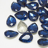 Pointed Back Glass Rhinestone Cabochons, Back Plated, Faceted, teardrop, Montana, 10x7x4mm(RGLA-T081-7x10mm-13)