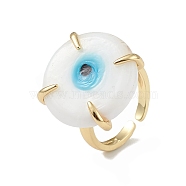 Lampwork Evil Eye Open Cuff Ring, Golden Brass Lucky Jewelry for Women, Lead Free & Cadmium Free, Cyan, Inner Diameter: 16mm(RJEW-C051-01G-06)