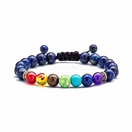 Chakra Theme Natural & Synthetic Mixed Stones Braided Bracelets, Natural Lapis Lazuli Adjustable Bracelets for Women(QD1254-1)