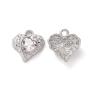 Rack Plating Alloy Glass Pendants, Cadmium Free & Lead Free & Nickle Free, Platinum Tone Heart Charms, Clear, 18x17x5.5mm, Hole: 2.5mm(FIND-I037-05P-03)