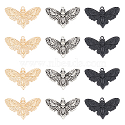 30Pcs 3 Colors Alloy Pendants, Moth with Skull, Mixed Color, 27x42.5x3mm, Hole: 2mm, 10pcs/color(FIND-UN0001-85)