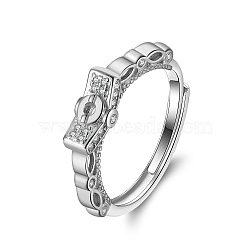 925 Sterling Silver Cubic Zirconia Adjustable Finger Ring Components,  Clear, Real Platinum Plated, Inner Diameter: 17.8mm(STER-L064-06P)