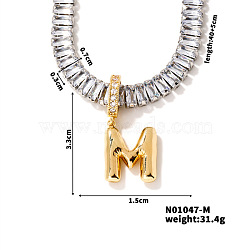 Golden Tone Brass Pave Clear Cubic Zirconia Letter Pendant Necklaces for Women, 15.75 inch(400mm)(YX4437-13)