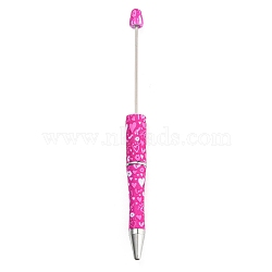 Valentine's Day Theme Heart Pattern Plastic with Iron Ball-Point Pen, Beadable Pen, for DIY Personalized Pen with Jewelry Beads, Deep Pink, 147x11.5mm(FIND-D032-01C)