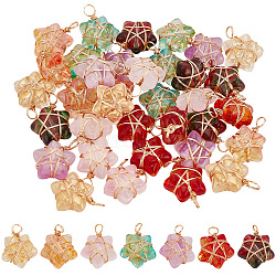 42Pcs 7 Colors Glass Pendant, with Copper Wire, Star, Mixed Color, 19mm, Hole: 3.6mm, 6pcs/color(PALLOY-HY00008)