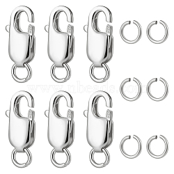 6Pcs 925 Sterling Silver Lobster Claw Clasps, with 925 Stamp, with 6Pcs Open Jump Rings, Platinum, 10.5mm, Hole: 1mm(STER-BBC0002-06P)