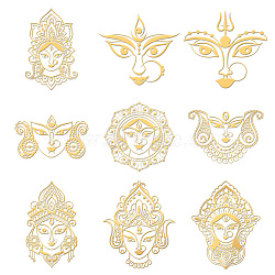 Nickel Decoration Stickers, Metal Resin Filler, Epoxy Resin & UV Resin Craft Filling Material, Golden, Durga, Human, 40x40mm, 9 style, 1pc/style, 9pcs/set(DIY-WH0450-103)